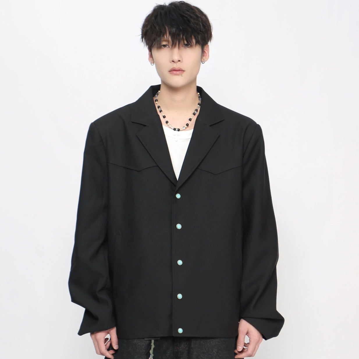 Color Black Shoulder-Pad Tailored Jacket WN21024