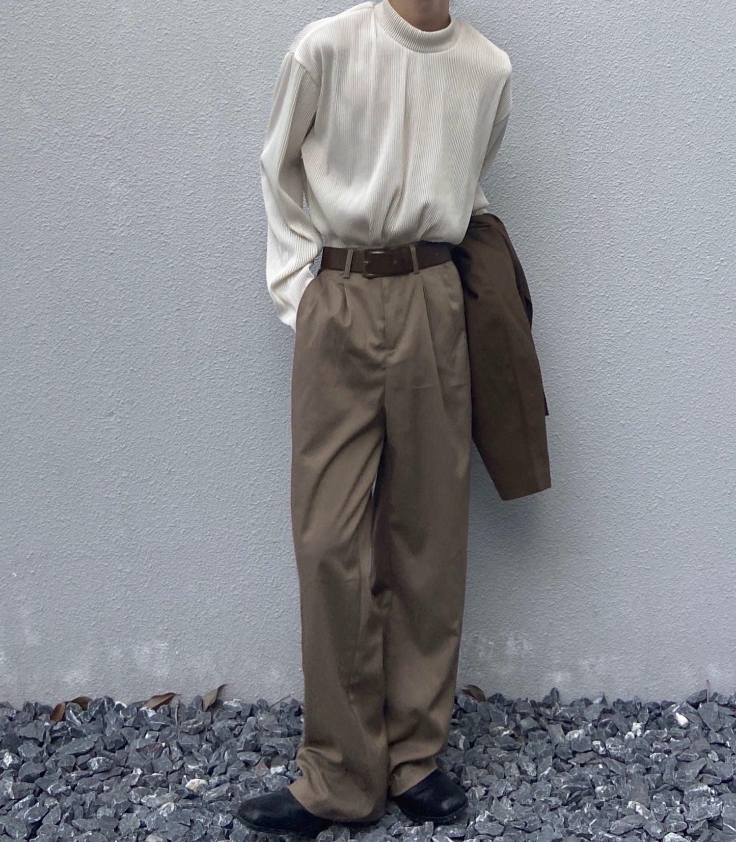 Pleats Stripe High-Neck Long Sleeve T-Shirt WN19984