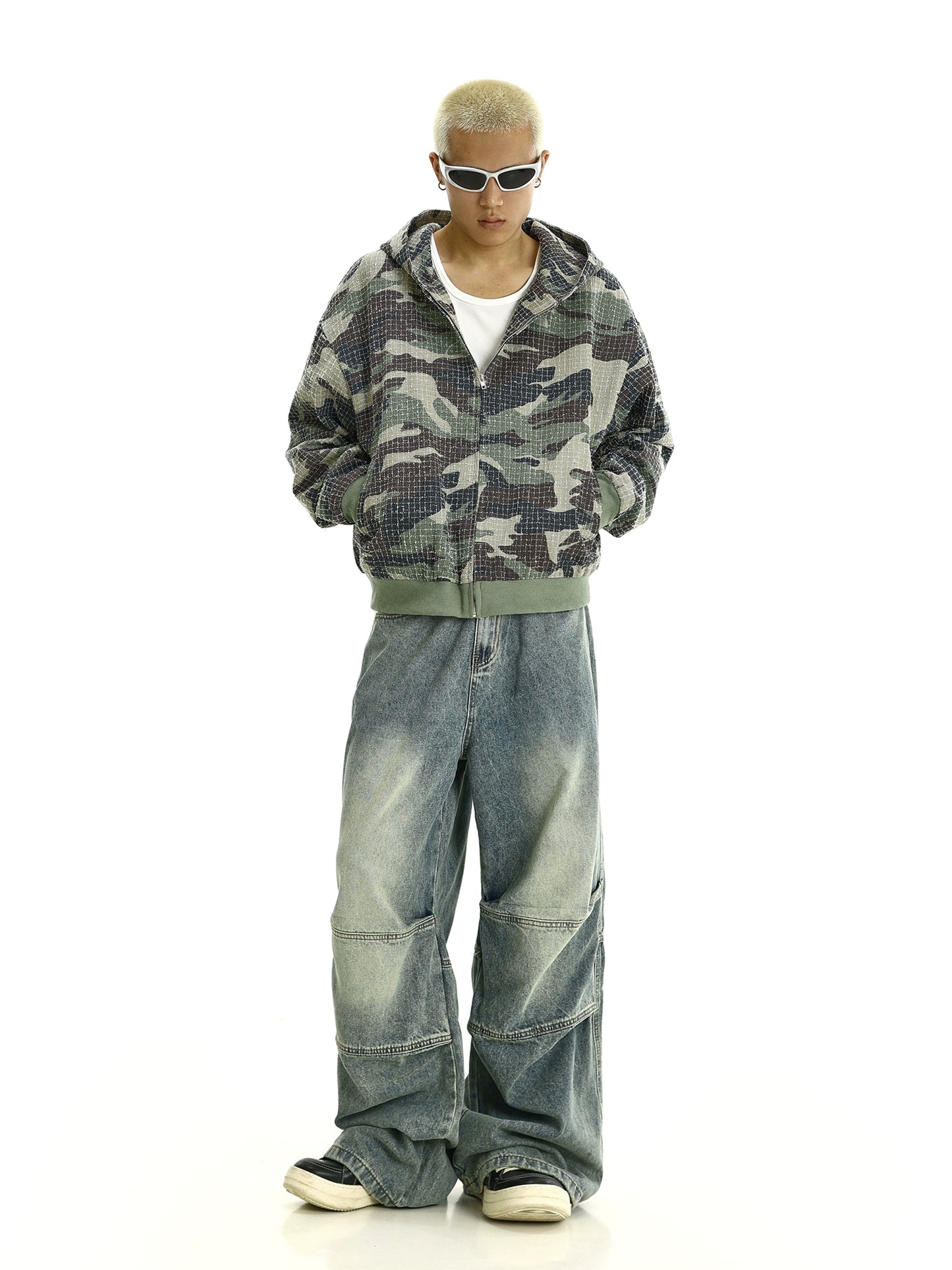 Washed Camouflage Zipper Hoodie WN9386