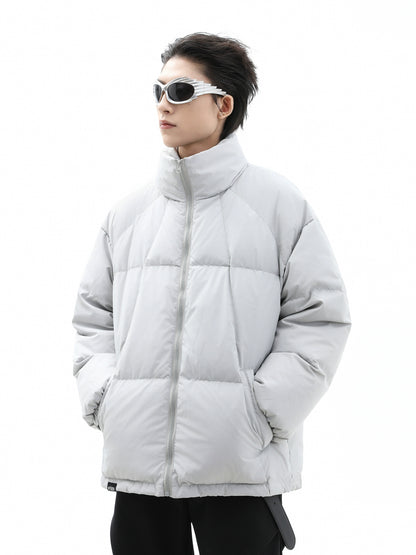 Oversize White Duck Down Standing-Collar Puffer Jacket WN10293