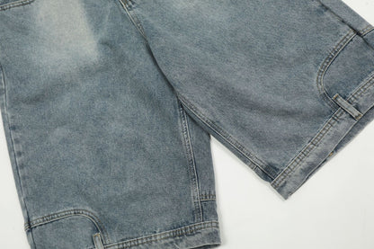 Washed Deconstruction Wide Leg Denim Half Jeans WN26112