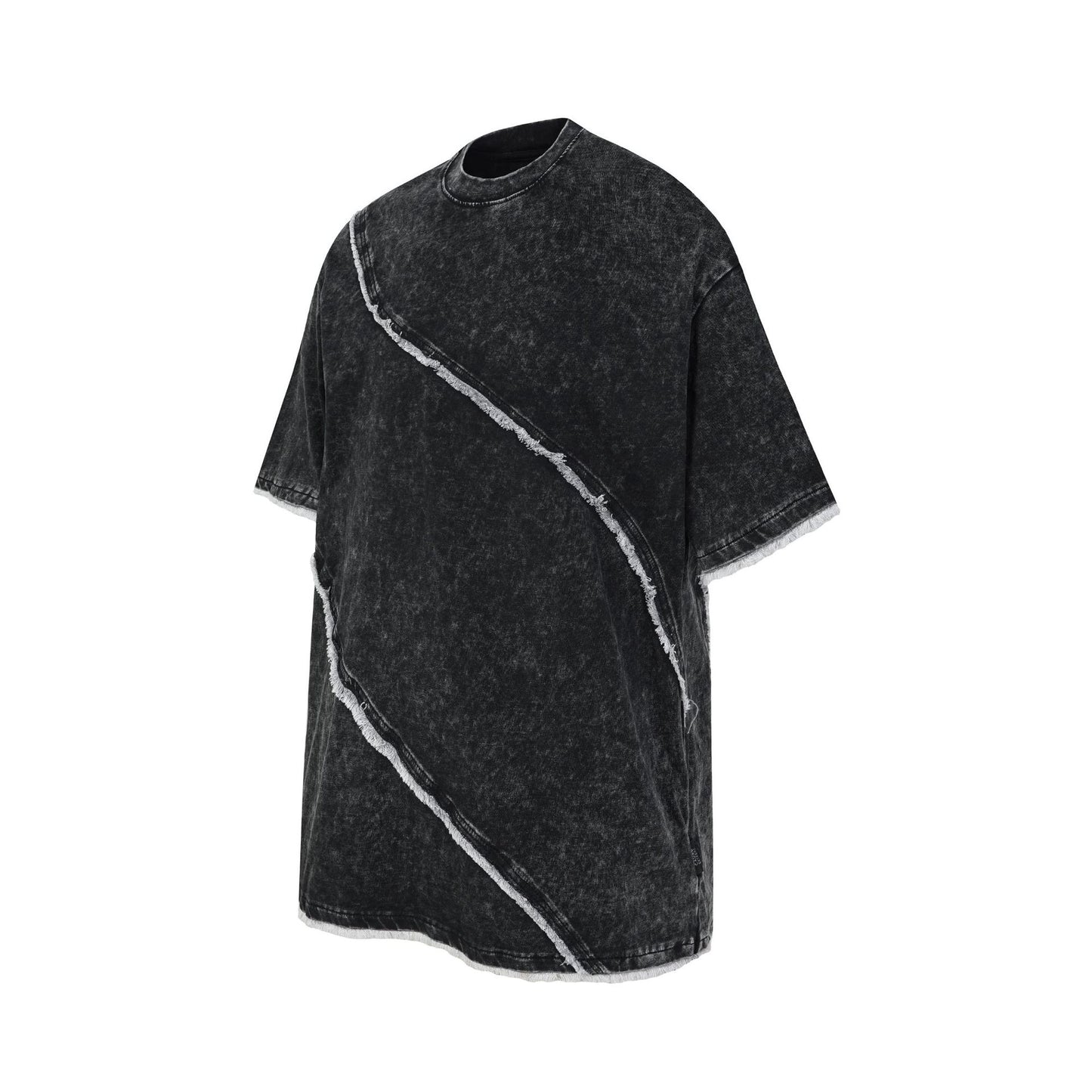 Acid Washed Raw-Edge Splice Short Sleeve T-Shirt WN25726