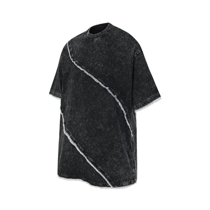 Acid Washed Raw-Edge Splice Short Sleeve T-Shirt WN25726