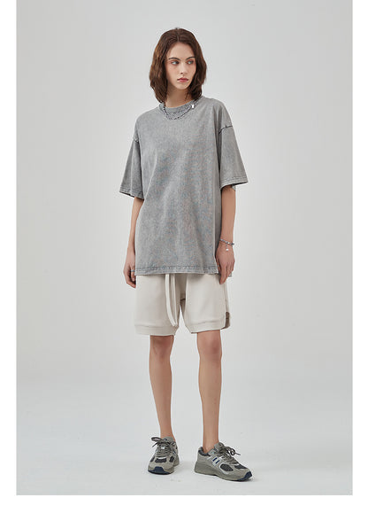 Vintage Dyed Oversize Short-sleeve T-shirt & Vintage Dyed Short Sweatpants Setup WN6631