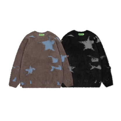 Damage Colorblock Star Mohair Knit Sweater WN11209