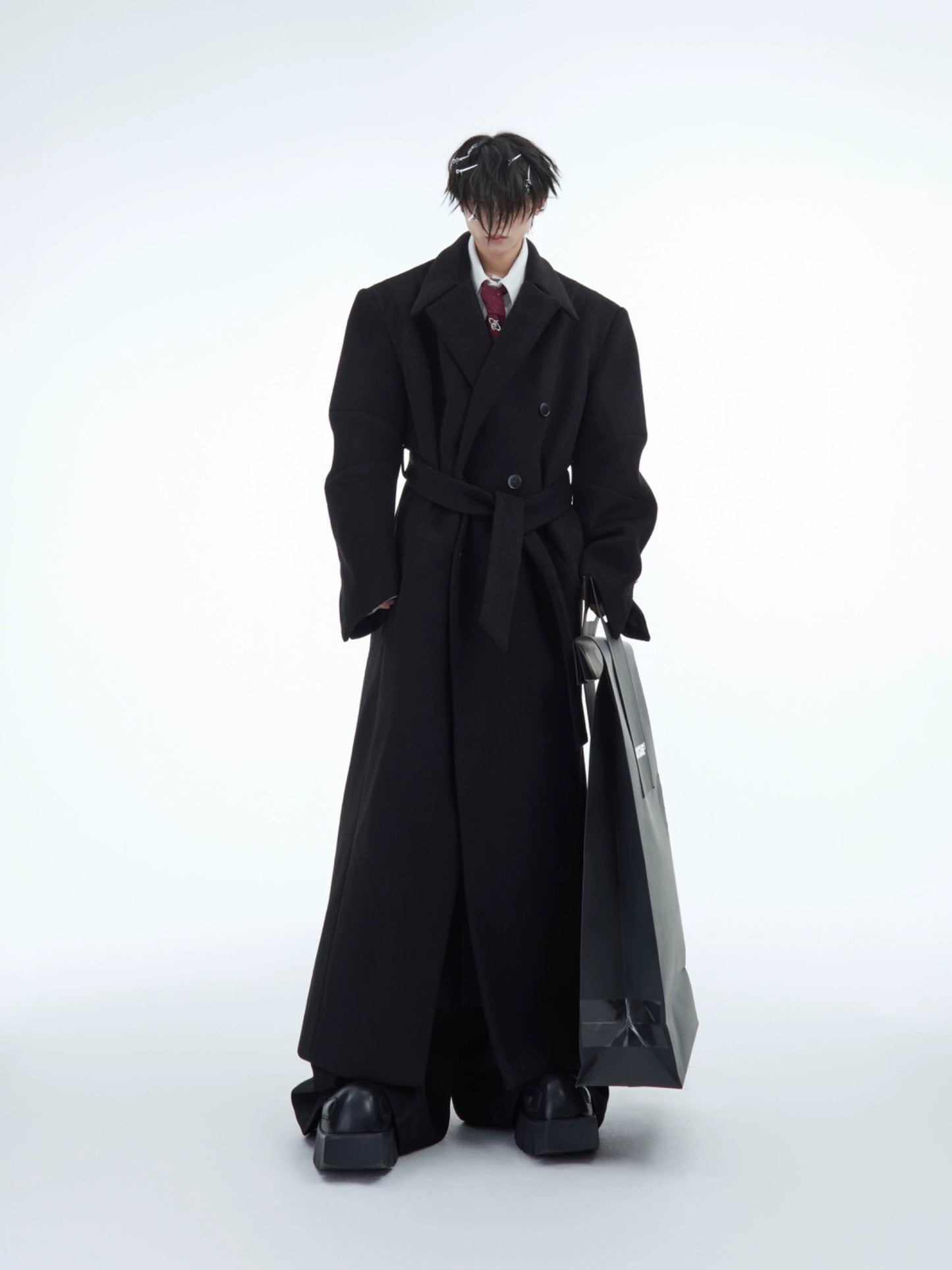 Belted Oversize Woolen Coat WN10875