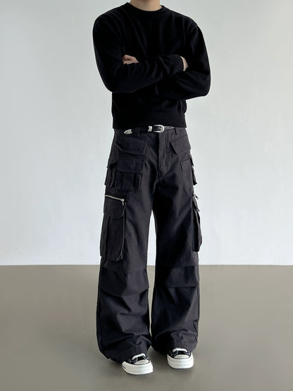 Multi-Pocket Wide Leg Straight Cargo Pants WN21199