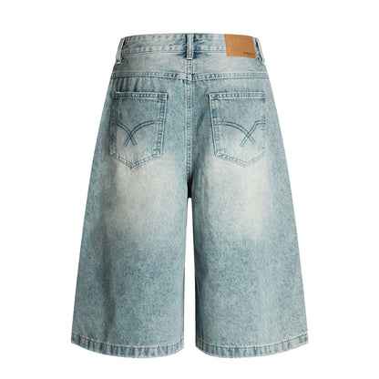 Cropped Damage Washed Half Denim Jeans WN26786