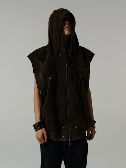 Washed Oversize Hooded Vest WN9445