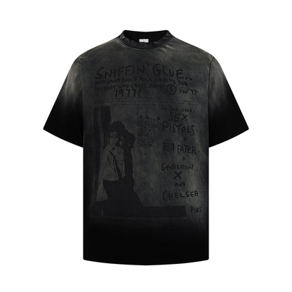 Washed Portrait Graphic Short Sleeve T-Shirt WN25490