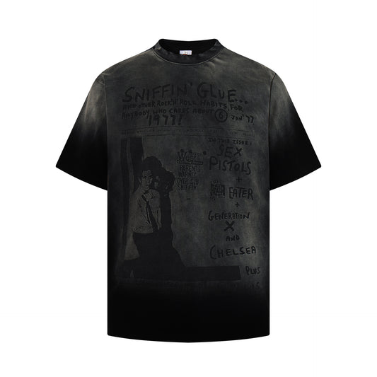 Washed Portrait Graphic Short Sleeve T-Shirt WN25490