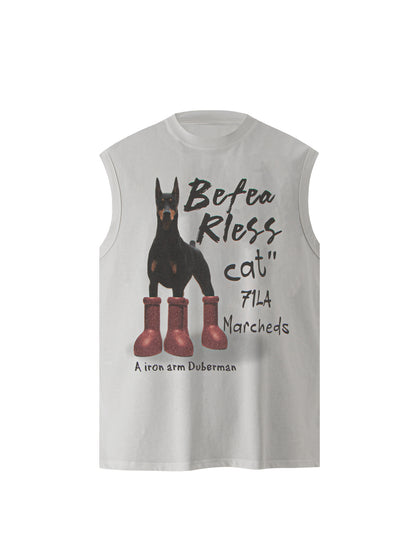 Washed Doberman Print Oversize Sleeveless T-Shirt WN26336