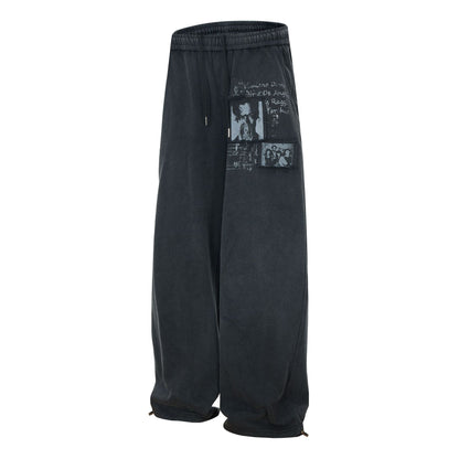 Washed Fade Graphic Wide Leg Sweatpants WN26098