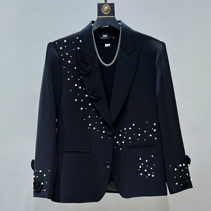 Beaded Rhinestone Tailored Jacket & Flare Trousers Setup WN23870