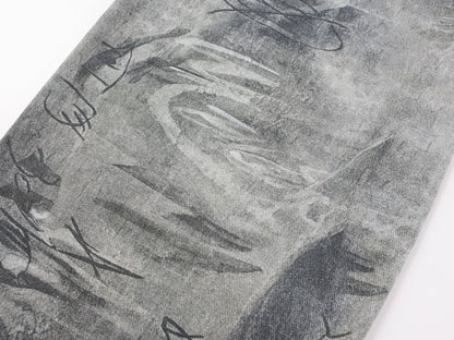 Print Graffiti Wide Leg Denim Jeans WN27844