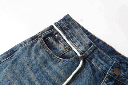 Washed Lightning Drawstring Denim Half Pants WN25850