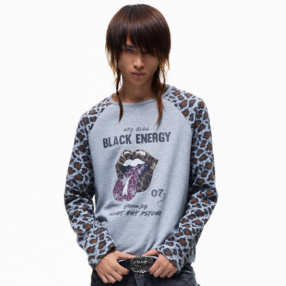 Waffle Leopard Patchwork Print Long Sleeve T-Shirt WN27348