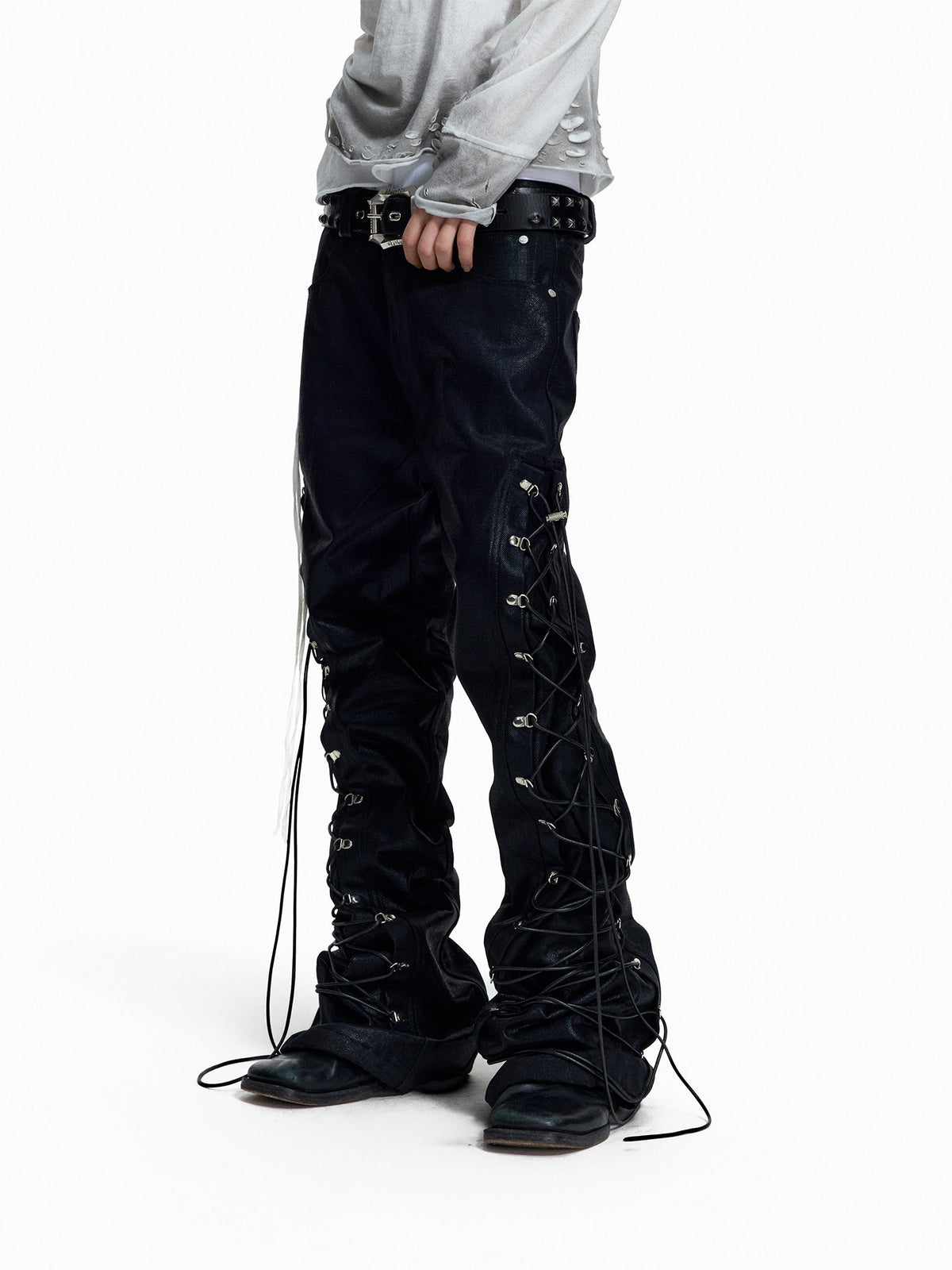 Strap Lace-Up Wide Leg Pants WN27434