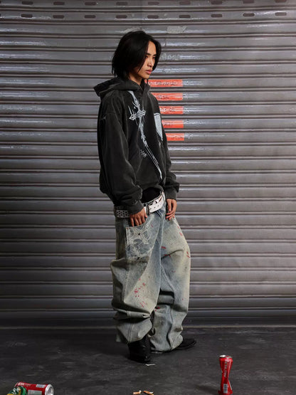 Washed Wide Leg Baggy Denim Jeans WN19077