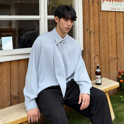 Tie Design Oversize Long Sleeve Shirt WN24944