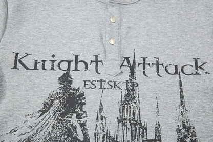 High-Neck Knight Graphic Short Sleeve Polo Shirt WN25839