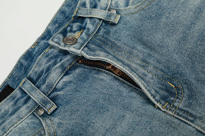 Washed Side Stripe Curved Denim Jeans WN26151