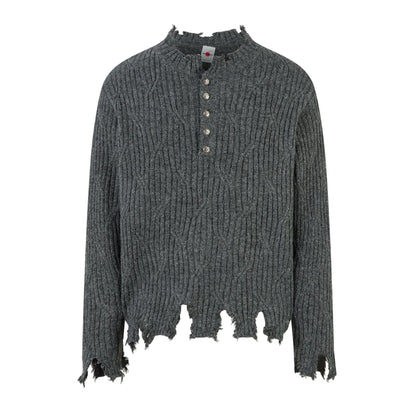 Frayed Hem Oversize Knit Sweater WN25934