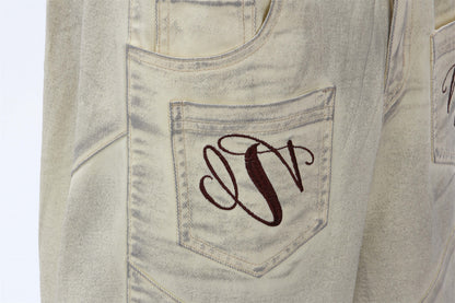 Washed Dirty Elastic Waist Wide Leg Half Pants WN16204