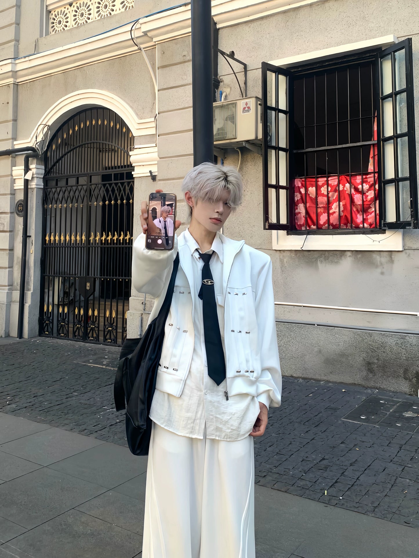 Shoulder-Pad Zipper Jacket & Minimalist Design Trousers Setup WN19830