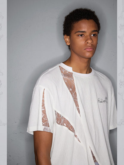 Lace Patchwork Cooling Short Sleeve T-Shirt WN17969