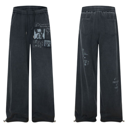 Washed Fade Graphic Wide Leg Sweatpants WN26098