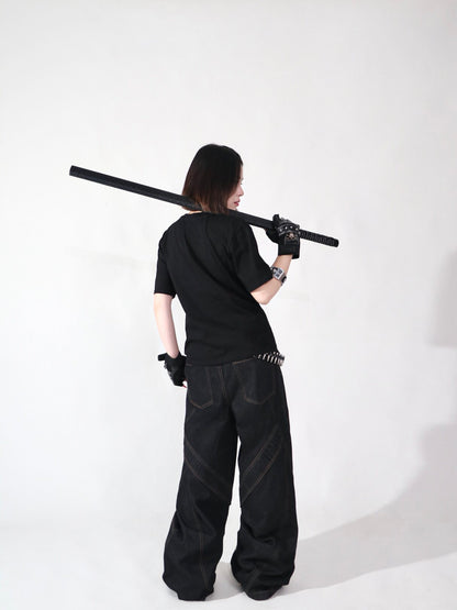 Contrast Stitch Baggy Denim Jeans WN24116