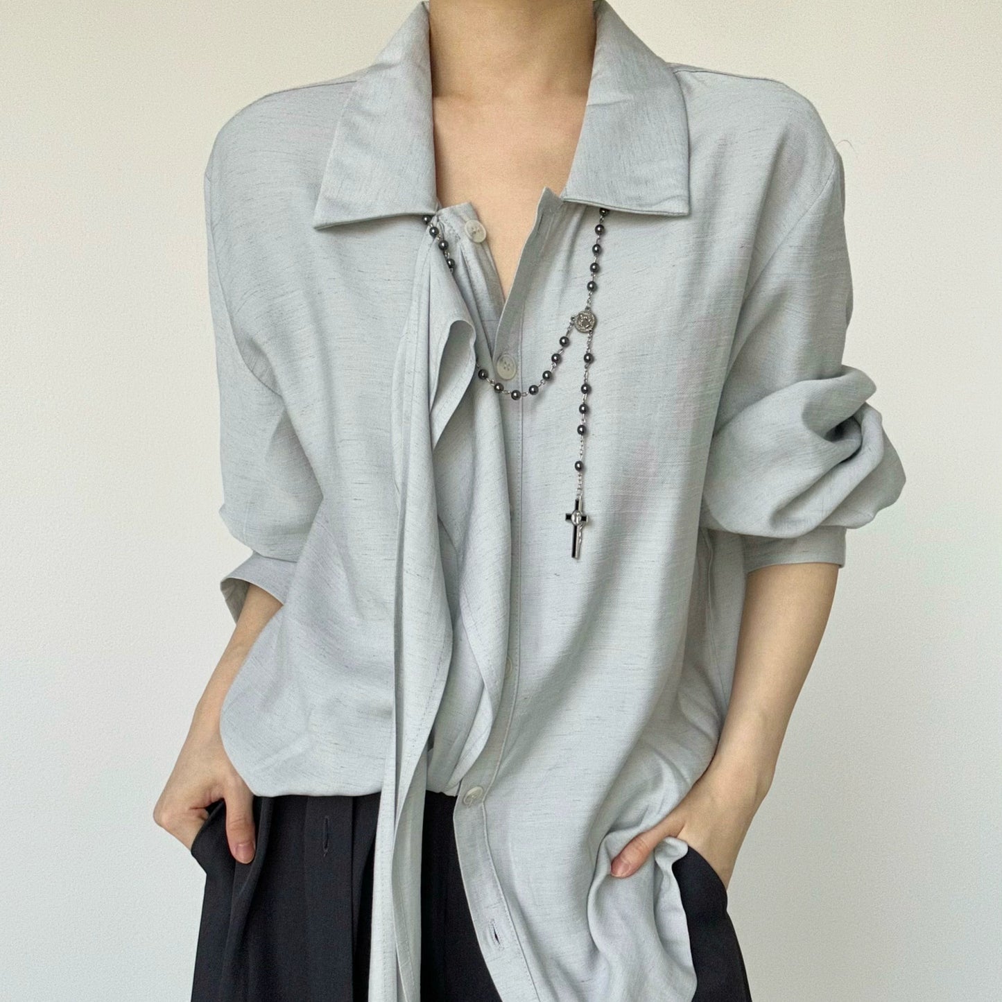 Draped Design Long Sleeve Shirt WN19673