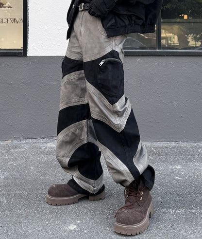 Damage Wash Patchwork Wide Leg Pants WN23021