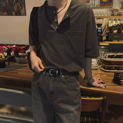 Henley Neck Oversize Short Sleeve T-Shirt WN20268