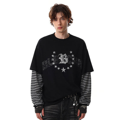 Fake Layered Stripe Star Long Sleeve T-Shirt WN25673