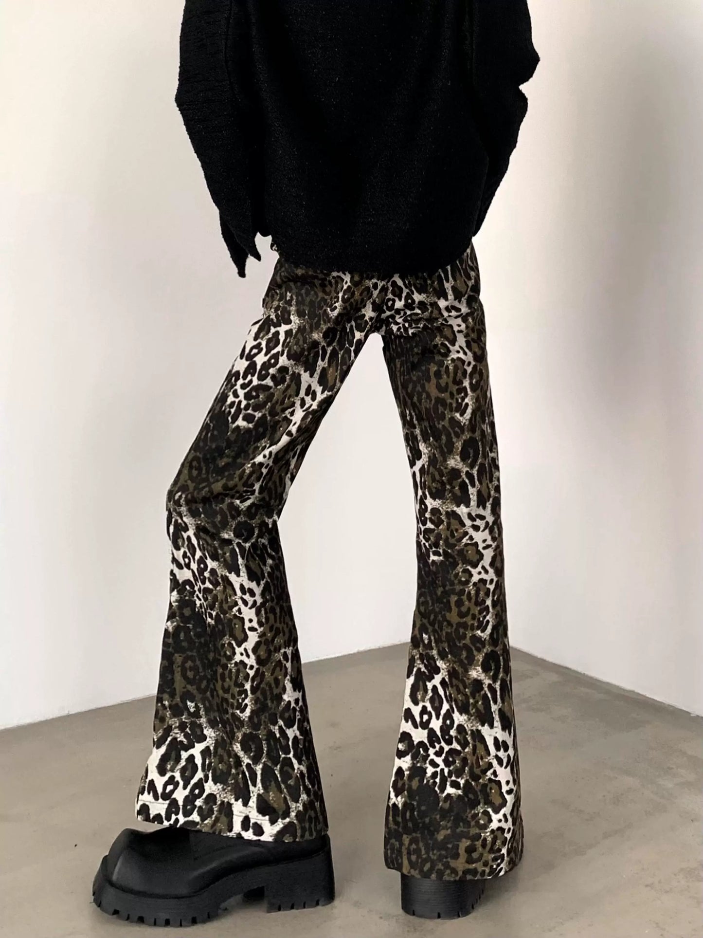 Leopard Print Flare Denim Jeans WN9205