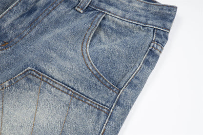 Panel Washed Denim Half Jeans WN26967