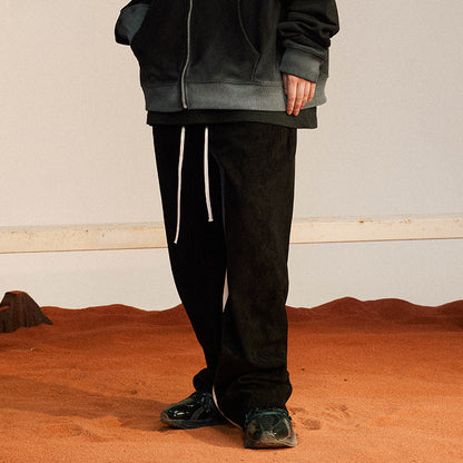 Embroidery Denim Patchwork Suede Warm Straight Pants WN12397