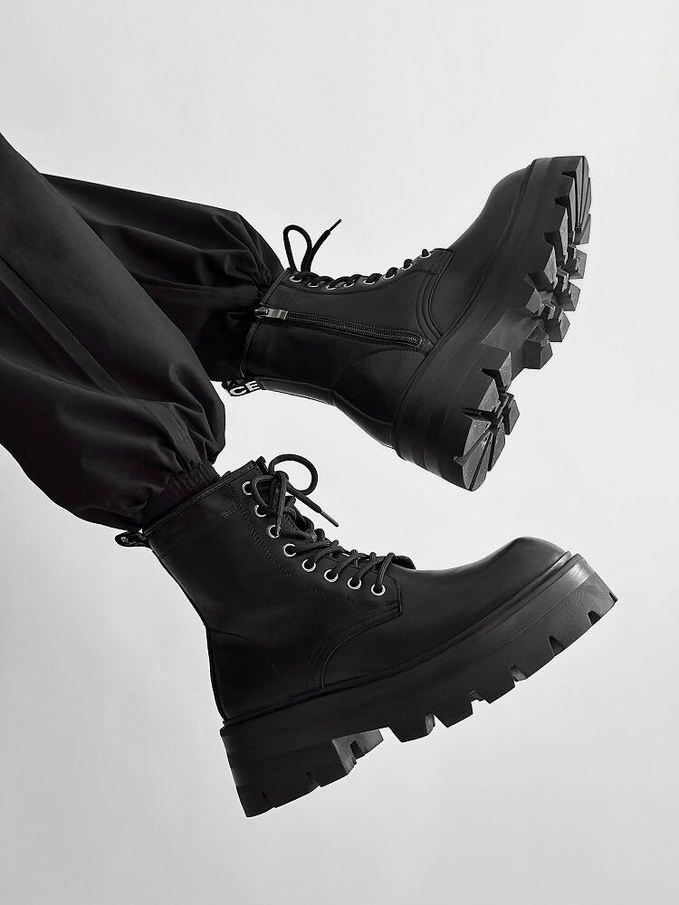 Chunky Lug Sole Platform Lace-Up Zipper Boots WN24547