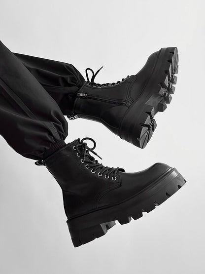 Chunky Lug Sole Platform Lace-Up Zipper Boots WN24547