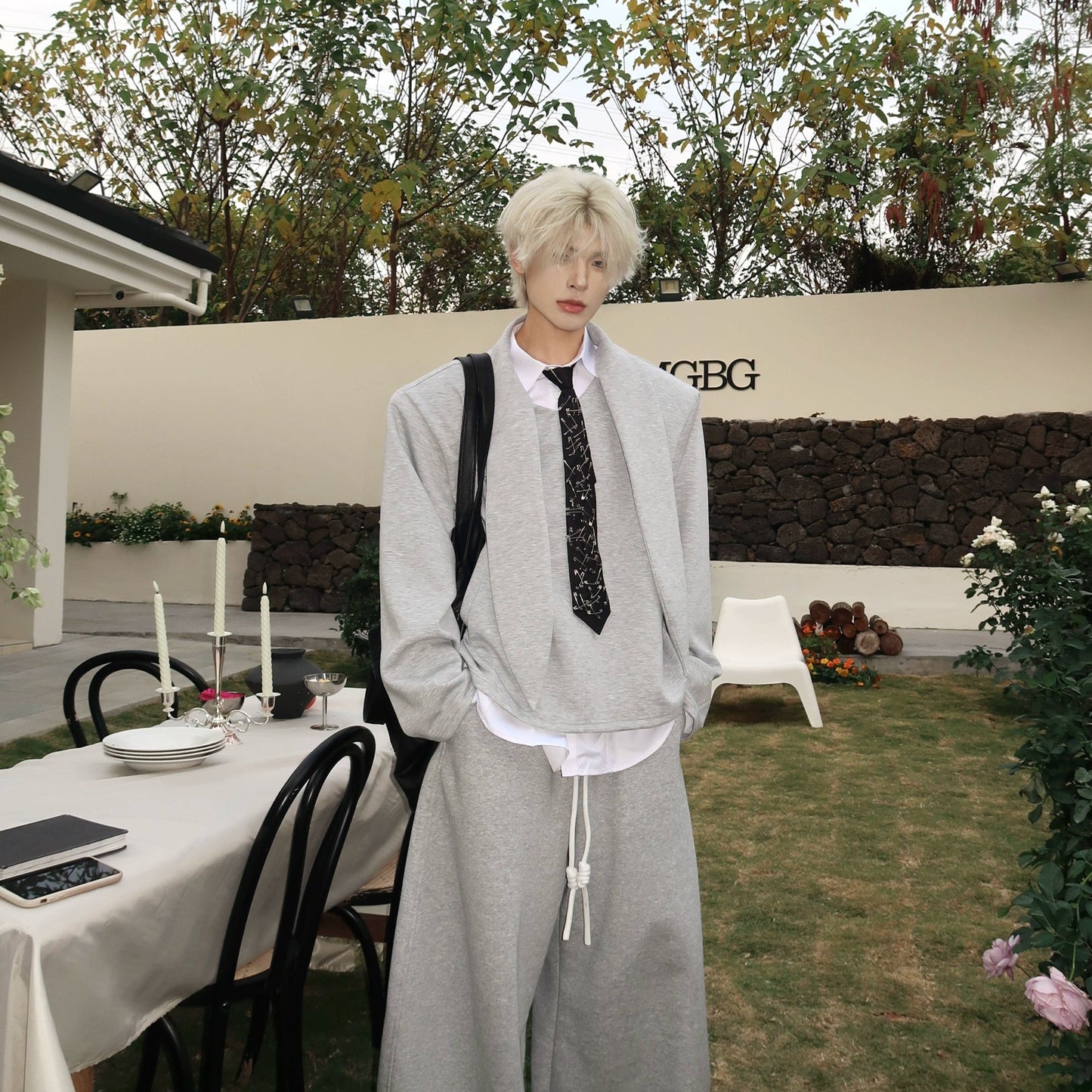 Double Collar Tie Shoulder-Pad Pullover Sweatshirt WN19920