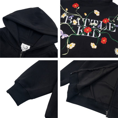 Floral Embroider Heavyweight Oversize Zipper Hoodie WN111417