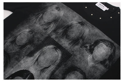 Studded Dark Portrait Graphic Waffle Oversize Short Sleeve T-Shirt WN26549
