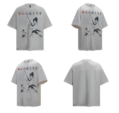 Washed Samurai Print Oversize Short Sleeve T-Shirt WN26400