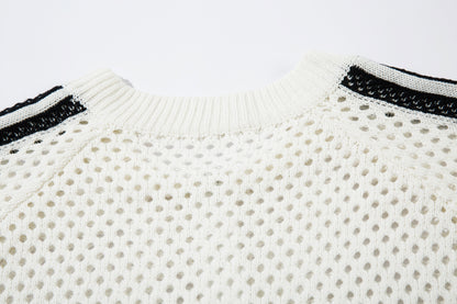 Striped Hollow-Out Zipper Knit Cardigan WN11272