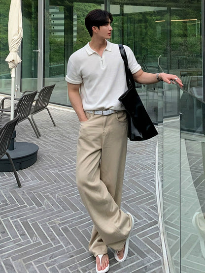 Solid Color Short Sleeve Knit Polo Shirt WN20308