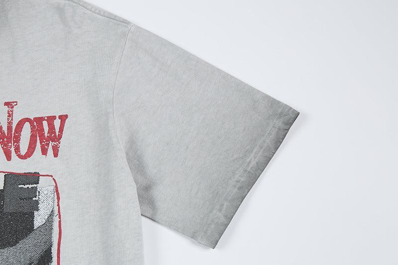 Washed Portrait Print Short Sleeve T-Shirt WN25795