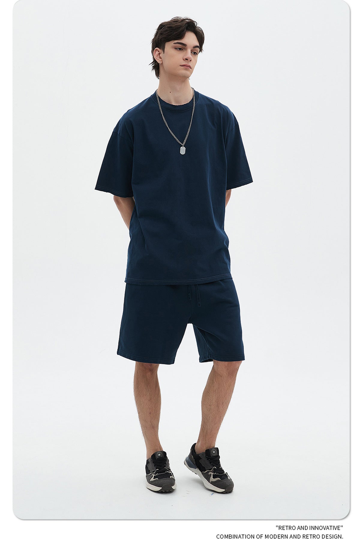 Washed Dyed Oversize Damage Short-sleeve T-shirt & Short Sweatpants Setup WN6630-K