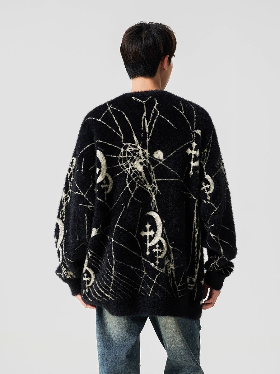 Spider Web Pattern Oversize Knit Sweater WN17618